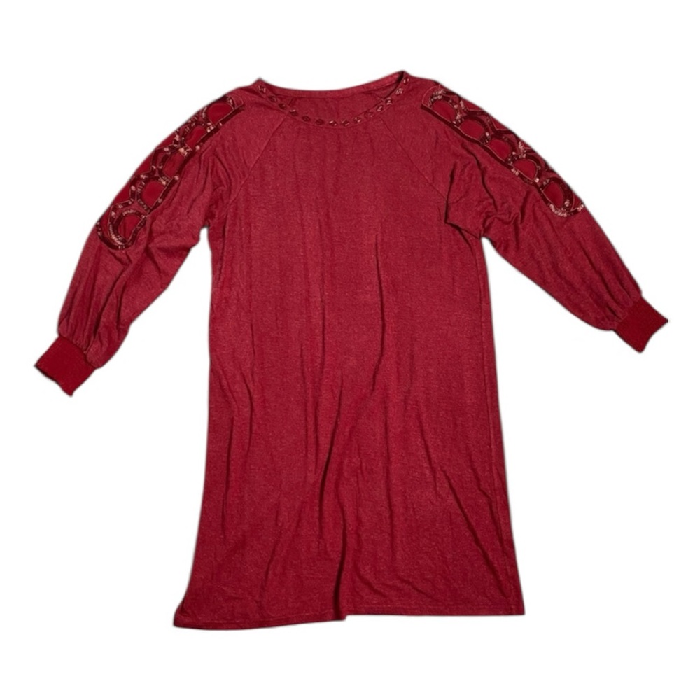 New Dress Up Women’s Size 44 Red Long Beaded Sleeve Round Neck Sweater Dress